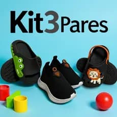 Kit 3 Pares Infantil Tênis Calce Fácil Chinelo Nuvem Babuche Leãozinho Promoção Dia Das Crianças