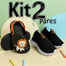 KIT 2 Pares Infantil Tênis Calce Fácil Puxador & Babuche Leãozinho Meigo Promoção Dia Das Crianças