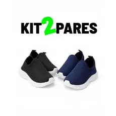 Kit 2 Pares Tênis Infantil Estilo Meia Calce Fácil Sem Cadarço Confortável Leve Escolar