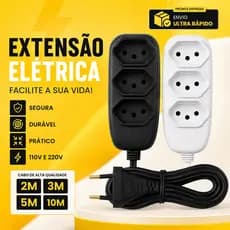 Extensão Elétrica 3 Tomadas com 2, 3, 5, 10 Metros Resistente Extensão de Energia