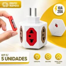 Adaptador de Tomada com 6 Entradas SEXTAVADO 10A/20A Pino Maciço Resistente Tomadas Coloridas