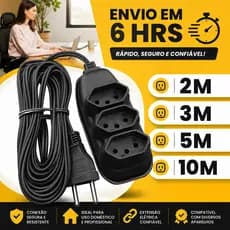 Extensão Elétrica 10 Metros - Bivolt 110/220 10A Tomada Tripolares Preta Resistente