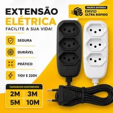 Extensão elétrica 2, 3, 5 e 10 Metros Vários Tamanhos Compacta Resistente Durável