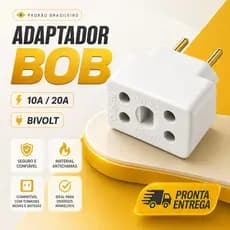 Adaptador de Tomada Resistente Benjamin Tipo Bob 10A/20A Pino Maciço