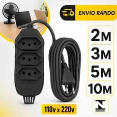 Extensão Elétrica Preta10 Metros Bivolt Tomadas Tripolares Bivolt 110/220 RESISTENTE