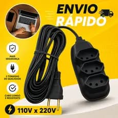 Extensão Elétrica PRETA Tripolar 10A Bivolt 2m / 3m / 5m / 10m