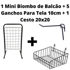 1 Mini Biombo De Balcão + 1 Cesto 20x20 + 10 Ganchos 10 Cm
