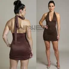 Vestido Feminino Multi Formas de Amarração Frente Única Estiloso Com Detalhe Franzido na Lateral e com Forro Duplo