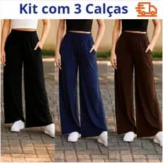 Kit com 3 Calças femininas leve e elegante modelo pantalona com bolso lateral.
