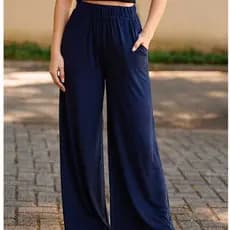 Calça Pantalona em viscolycra confortável com bolso lateral e cós com elástico
