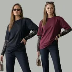 Kit com 2 Blusas Feminina com Manga de Renda Estilosa Oversized