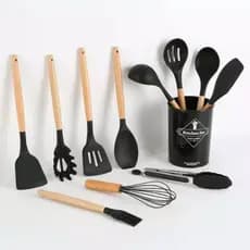 Jogo De Utensílos De Cozinha Em Silicone E Madeira 12 Peças pronta entrega