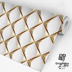 Papel de Parede Decorativo Losango Dourado 3D Adesivo Autocolante 5m x 45cm Sala Quarto