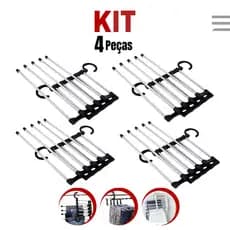 Kit 4 Peças Cabide Multifuncional para Calças de Inox com 5 Divisórias Cabide Mágico
