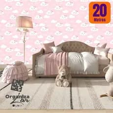 Papel de Parede PREMIUM Nuvem Rosa Infantil Quarto De Menina Rolo Adesivo 5m x 0,45cm Autoadesivo