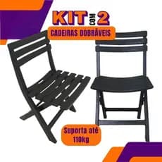 Kit 2 Cadeiras Dobráveis Área De Lazer Sustentável Preta Suporta até 110kg