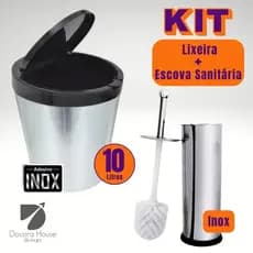 Kit Lixeira 10 Litros e Escova Sanitária Inox Multiuso Casa Banheiro Cozinha