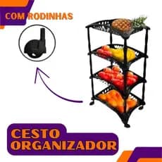 Fruteira Organizador Vertical Com Rodinhas 4 Cestos Andares