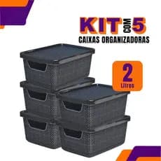 Kit 5 Caixa Organizadora Jutta Preto 2 Litros Organizador de Maquiagem Calcinhas Gavetas Bijoteria