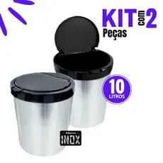 Kit 2 Lixeiras Inox em Adesivo 10L Escritório Automática CLick  Pia Banheiro Cozinha