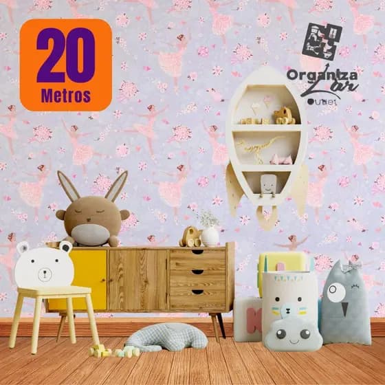 Papel de Parede PREMIUM BAILARINA Lilás Rolo 5m x 45cm Autocolante Quarto Infantil Menina