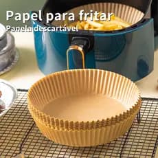 Forro de Papel Redondo para Air Fryer 50 Peças Descartável Antiaderente Tapete de Cozimento para Preparo de Alimentos