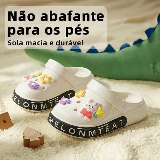 Sandália Infantil Babuche feminina EVA leve enfeites trocáveis cores vibrantes antiderrapante para atividades escolares