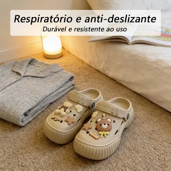 Sapatos de Sola Grossa Buraco Feminino Babuche Antiderrapante Leve Macia Conforto Anticolisão e Resistente Durável