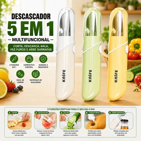 Descascador Legumes Frutas 5 Em 1 Multifuncional Fácil de Limpar para Legumes Verduras e Frutas Diversas da Cozinha