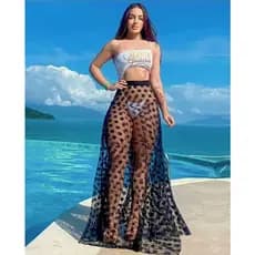 Saida de Praia Saia Tule Poá verão moda blogueirinha