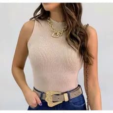 Blusinha Garrafinha Feminina Tricot Modal Canelada Gola Alta / Tendência Moda Blogueira / Envio Já