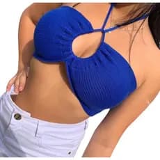 Cropped Top de Amarrar Faixa Feminino Tricot Tricô Tendência Verão Blogueira