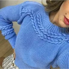 Blusa Feminina Tricôt Manga Longa com Trança Inverno Tendência Blogueira.