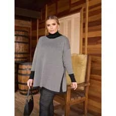 Poncho De Tricot Vestido feminino Estilosa quadriculado Inverno Fenda Lateral