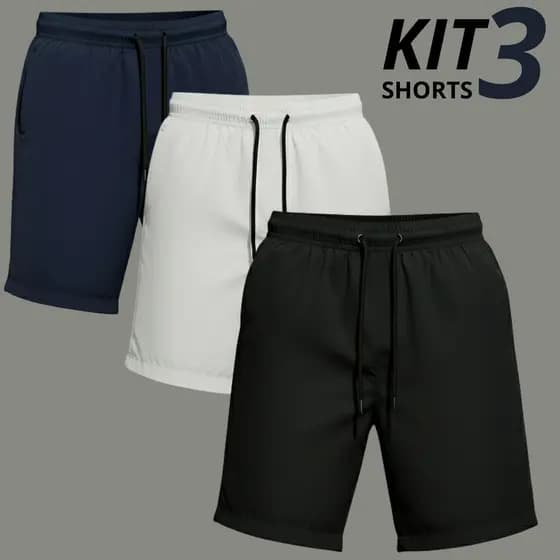 Kit 3 Bermudas Masculinas Tactel Casual Praia e Academia