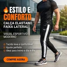 Calça Masculina Elastano Lisa Listra Branca Run Para Treinos Corrida Dia a Dia