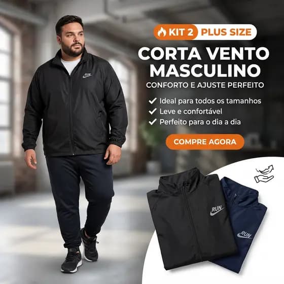 Kit 2 Peças Jaqueta Corta Vento Plus Size Casaco 100%Tactel Leve Prático Confortável Ideal Dia a Dia e Caminhadas