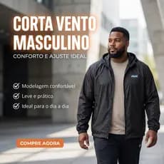 Jaqueta Corta Vento Masculino Plus Size Lisa RUN com Capuz  Bolso Ziper