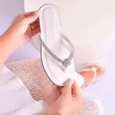 Sandália Rasteira Feminina Trançada Lux  Verão Strass Brilhante Conforto Elegancia