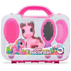 Maleta Brinquedo Infantil Meninas Unicórnio Cuidados Pente Espelho Plástico Rosa Paki Toys