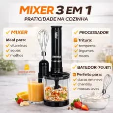 🔥 Mixer 3 em 1 Processador e Batedor Fouet 200W Kit Copo 700ml 127V 220V