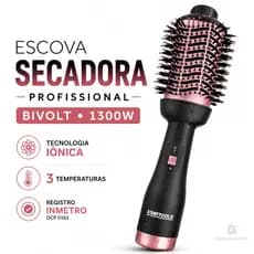 🔥 Escova Secadora Profissional Ar Quente Bivolt 1300W Alisadora  Modeladora Iônica Anti Frizz Cabelo