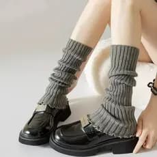 Polaina Meia Inverno Elástica Cano Alto Malha Renda Babado Leg Warmer