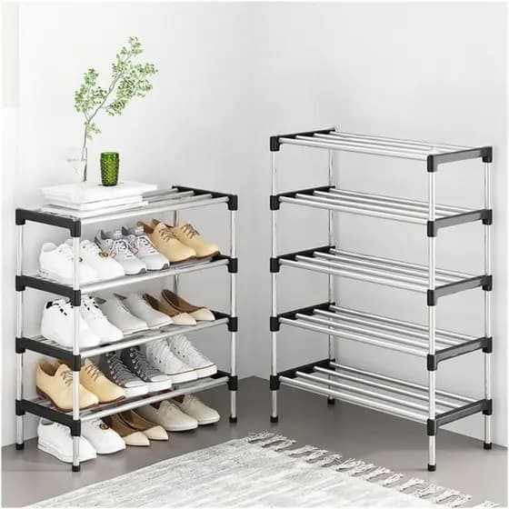 Sapateira Vertical Luxo Prateleiras Aço Cromado Tênis Salto Alto Sapatilha Chinelo