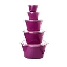 Kit com 5 Vasilhas de Plástico Multiuso Potes Mantimentos Cozinha Utilidades Variedade de Cores