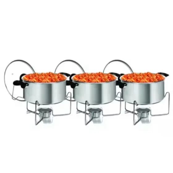 Kit com 03 Panelas Rechauds 5 Litros Com Tampa De Vidro Para Buffet e Eventos