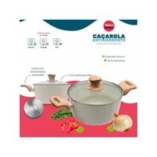 Caçarola Cerâmica 28cm Antiaderente Fundo Triplo 5,9 Litros com Tampa de Vidro – Compatível com Indução Dolce Home Bege