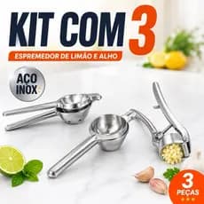 Kit Espremedor de Limão Laranja e Alho 3 Peças Alumínio Inox