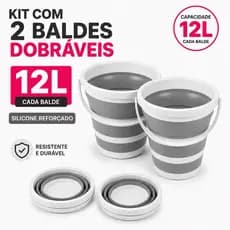 Balde Dobrável Silicone 12L Kit Com 2 Reforçado Cinza