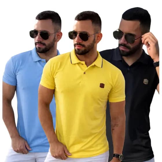 KIT COM 3 CAMISAS GOLA POLO CASUAL. CAMISA GOLA POLO LISA.
